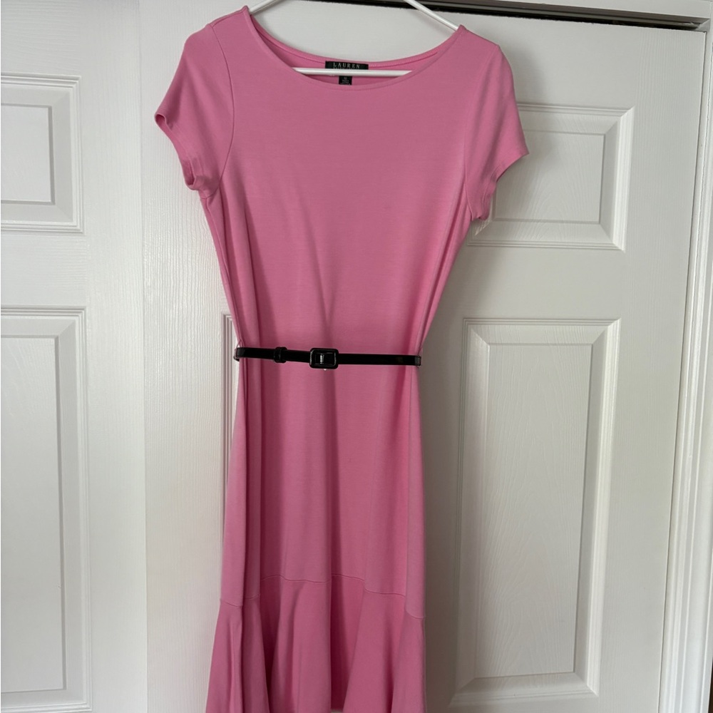 Ralph Lauren Pink Flutter Sleeve Midi Dress